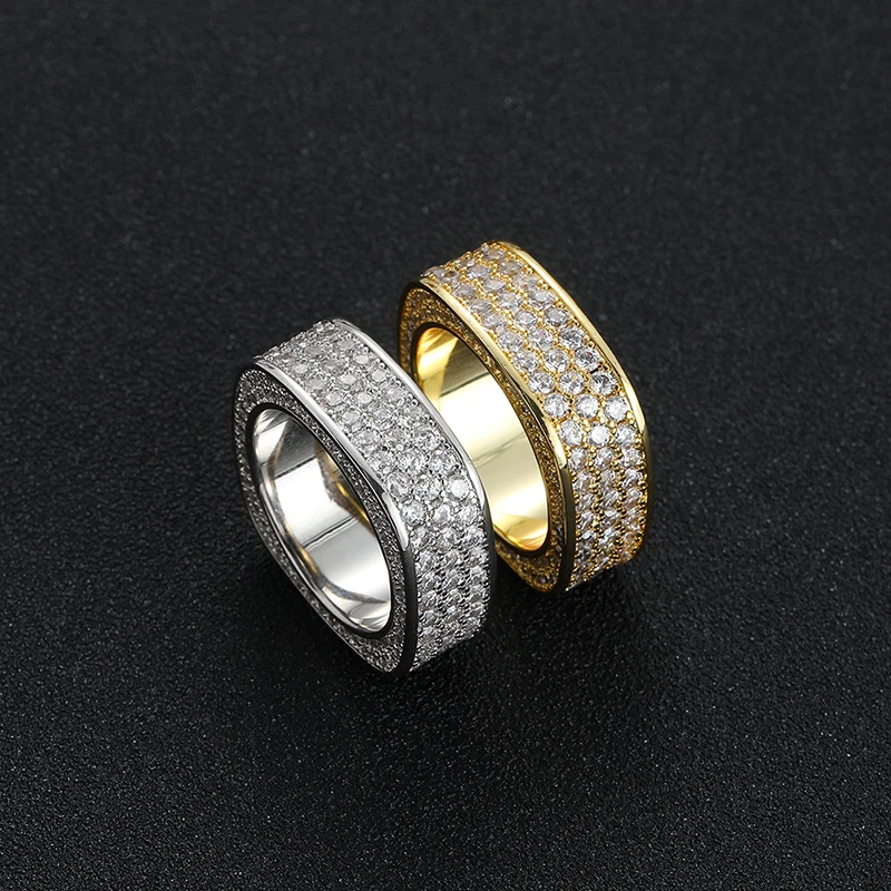 Hip Hop 5A+ CZ Stone Paved Bing Iced Out Geometric Round Finger Rings for Men Women Unisex Rapper Jewelry Gold Silver Color