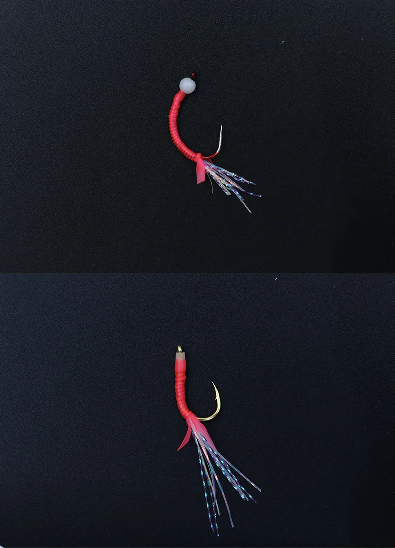 ZYZHE 14 Stück/Beutel Angel-Sabiki-Rigs mit Assist-Haken, leuchtende Fliegenhaken, Surf-Angelköder-Rigs, Assist-Haken für Süßwasserfischen – Detail 13