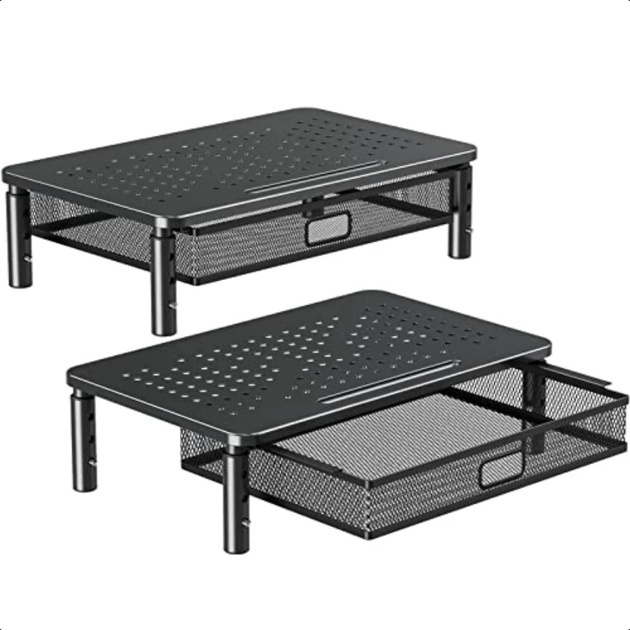 

2 Pack Monitor Stand Riser with Drawer 3 Height Adjustable with Larger Storage Space for Home and Office plies Metal Desktop St