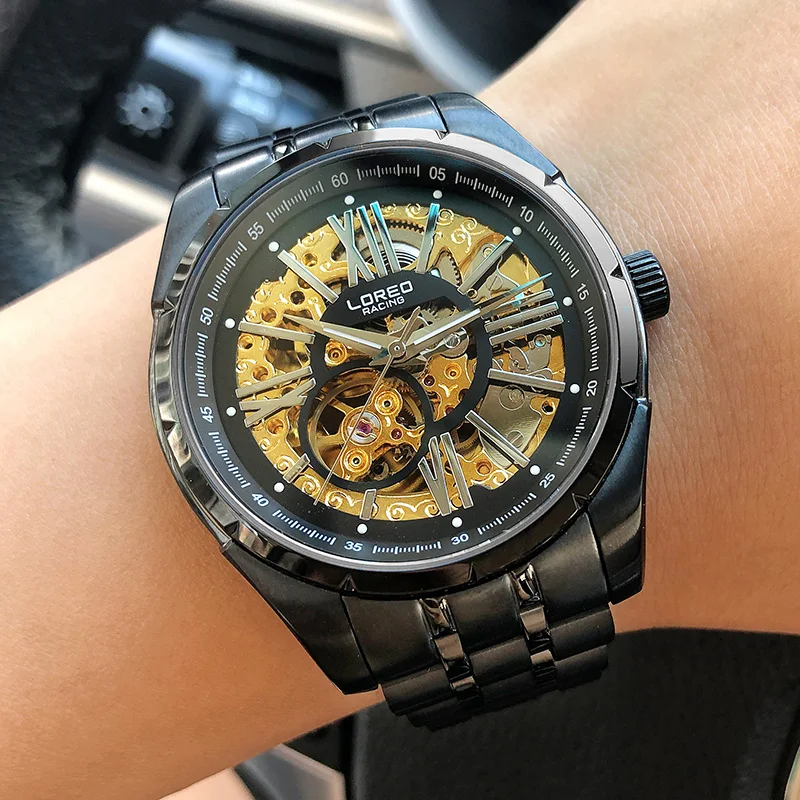 LOREO Luxury Brand Automatic Watches For Mens Casual Sports Skeleton Mechanical Watch Waterproof Male Clock Relogio Masculino