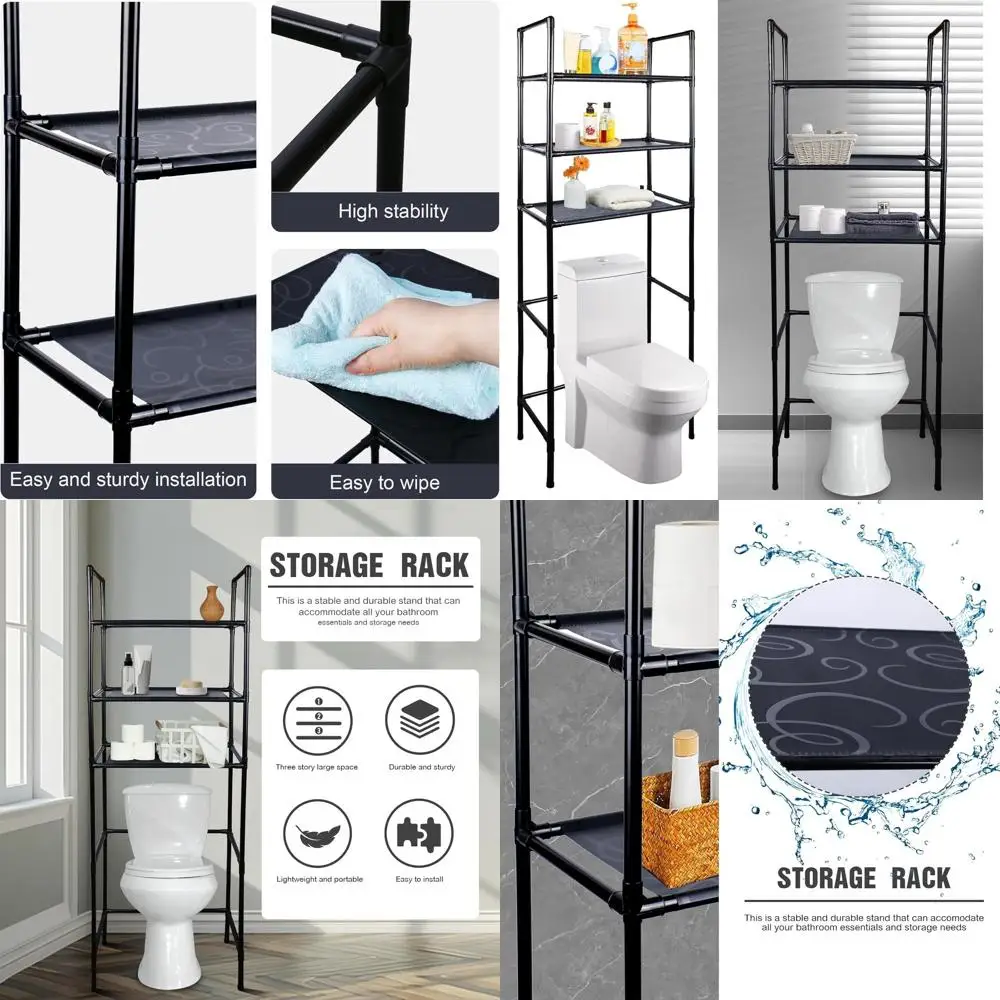 

Компактная трехъярусная черная полка для хранения унитаза, многофункциональный органайзер для ванной комнаты с отдельно стоящей стойкой