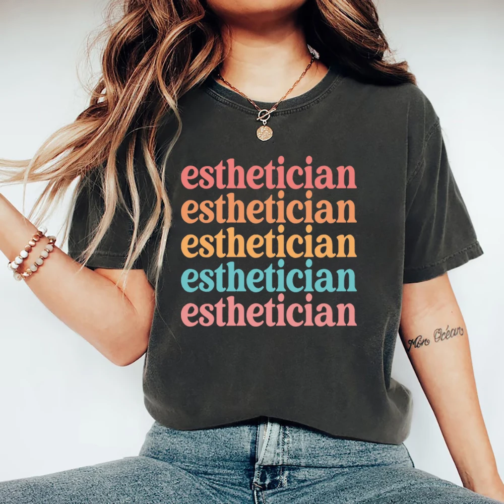 Vintage Esthetician T-Shirt Makeup Artist Beauty Skincare Beauty Salon Tee Women Short Sleeve Tshirts Casual Streetwear Tops