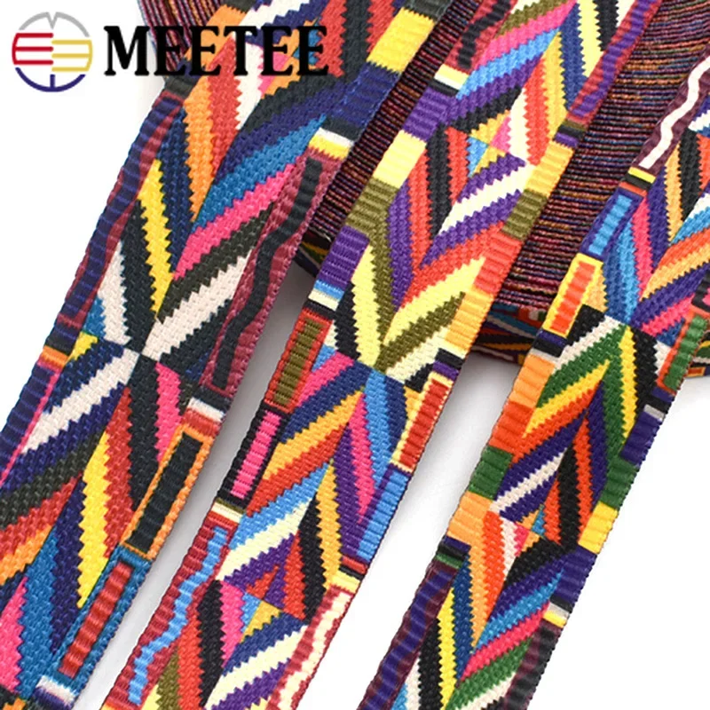 5Meter Jacquard Nylon Webbing 32/38/50mm Backpack Straps Boho Ribbon DIY Clothes Decoration Tubular Bias Tape Sewing Accessories