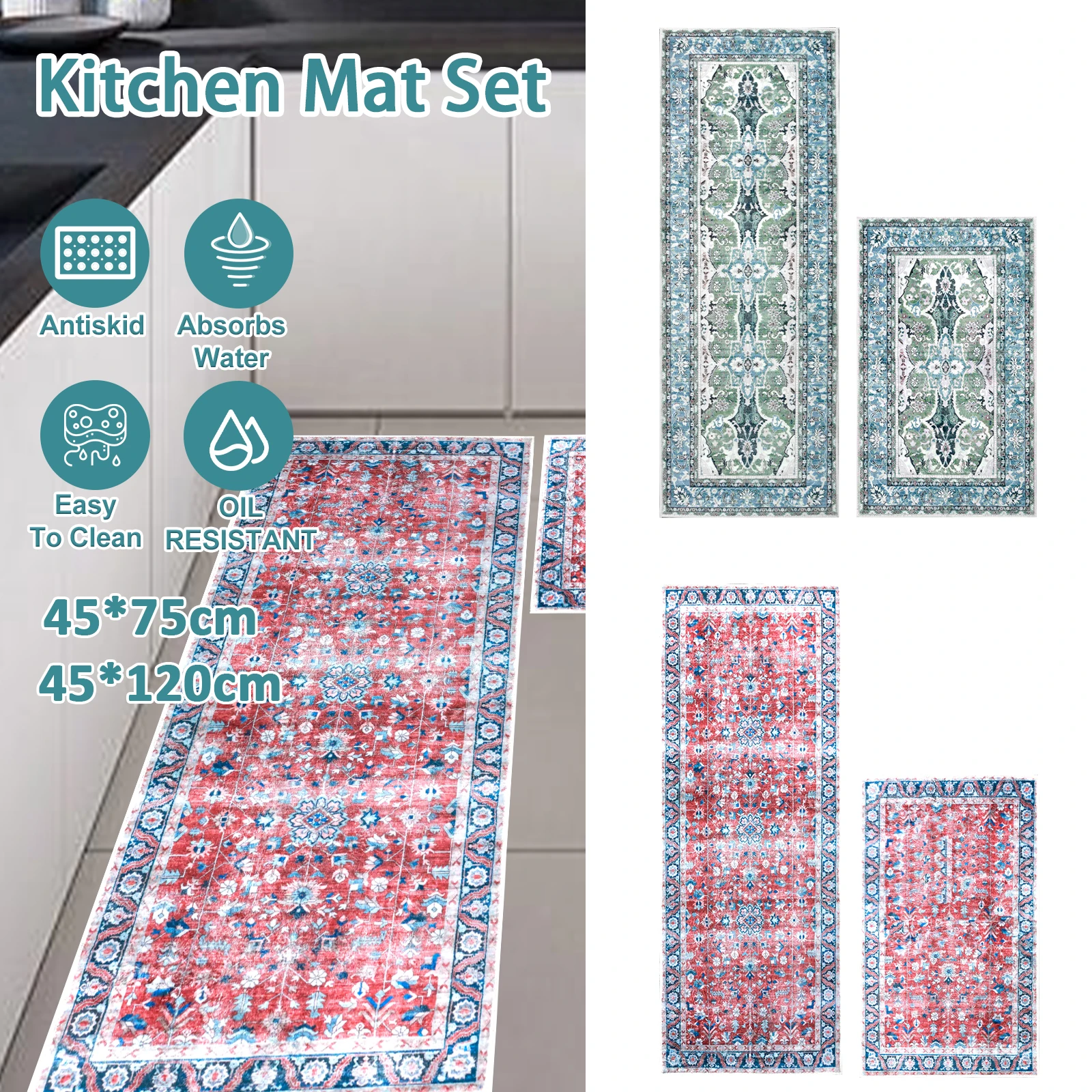 2Pcs Kitchen Rugs Sets Country Vintage Kitchen Mats Non-Slip Kitchen Carpet Absorbent Kitchen Sink Area Rug Kitchen Floor Mat