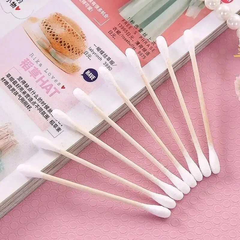 100/500pcs Double HEAD ไม้ผ้าฝ้าย Swab จมูกหูทําความสะอาดเครื่องมือแต่งหน้าผู้หญิง Lipstik Cotton Buds เคล็ดลับ Sticks Bastoncillos Oidos