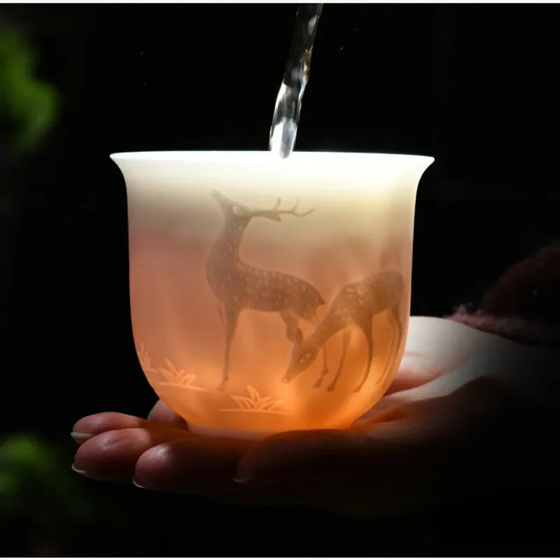 كوب شاي بورسلين أبيض صيني ، وعاء شاي مريح ثلاثي الأبعاد يدوي ، سعة كبيرة ، مجموعة ملحقات ، كوب رئيسي #6