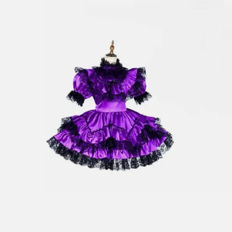 Hot selling French maid Sisi girl lockable purple satin dress cosplay costume customization