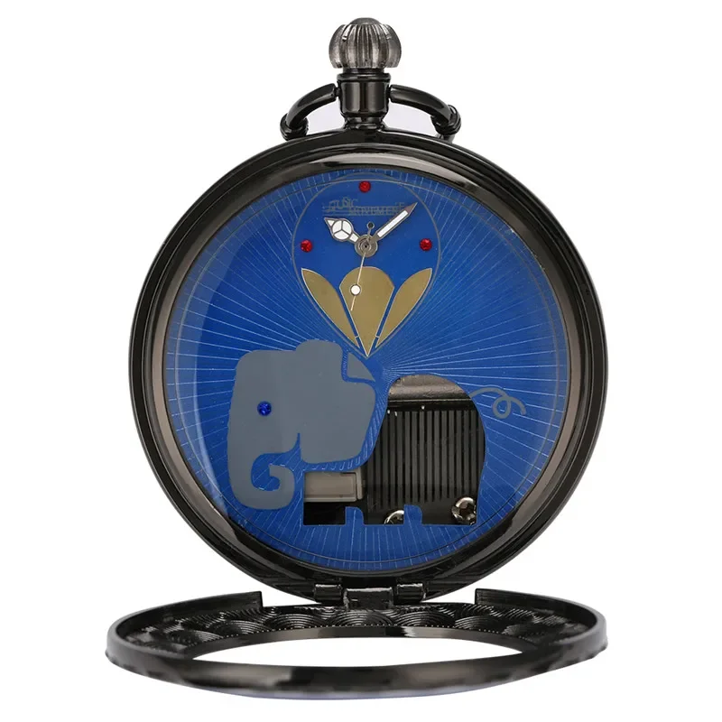 スタイリッシュな演奏曲時計男性女性クォーツ懐中時計白鳥の湖音楽象ダイヤルペンダントチェーン時計コレクタブル