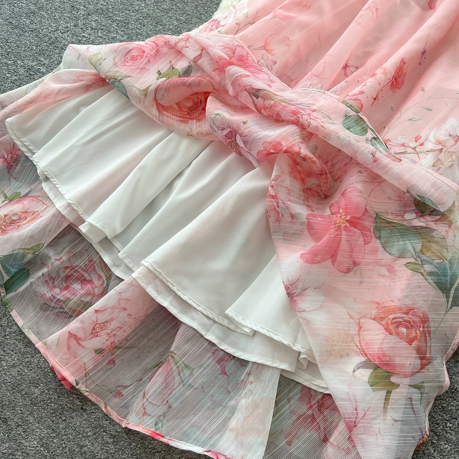 Summer Holiday Organza Gorgeous Flower 2 Piece Set Women Long Lantern Sleeve Shirt Blouse and Elastic Waist A Line Skirt Suit view 6
