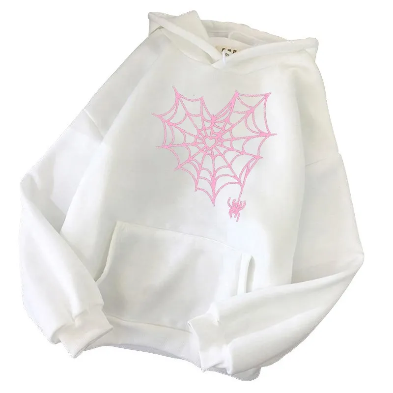 Streetwear Hoodie Spider Web Pullover Hoodies Shirt   Sweatshirt Gothic Harajuku Y2k  Jackets Woman Clothing