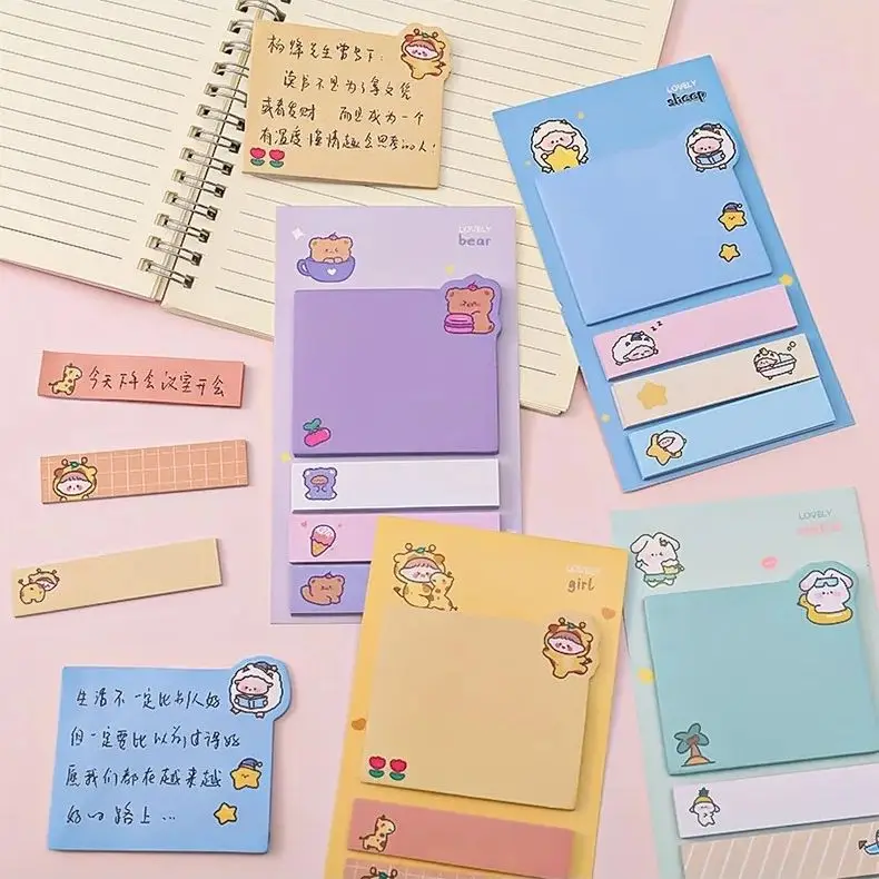 3Pcs Kawaii Paper Sticky Notes Creative Notepad Memo Pads Office School Stationery Adhesive Stickers Posted It Sticky Note Pads