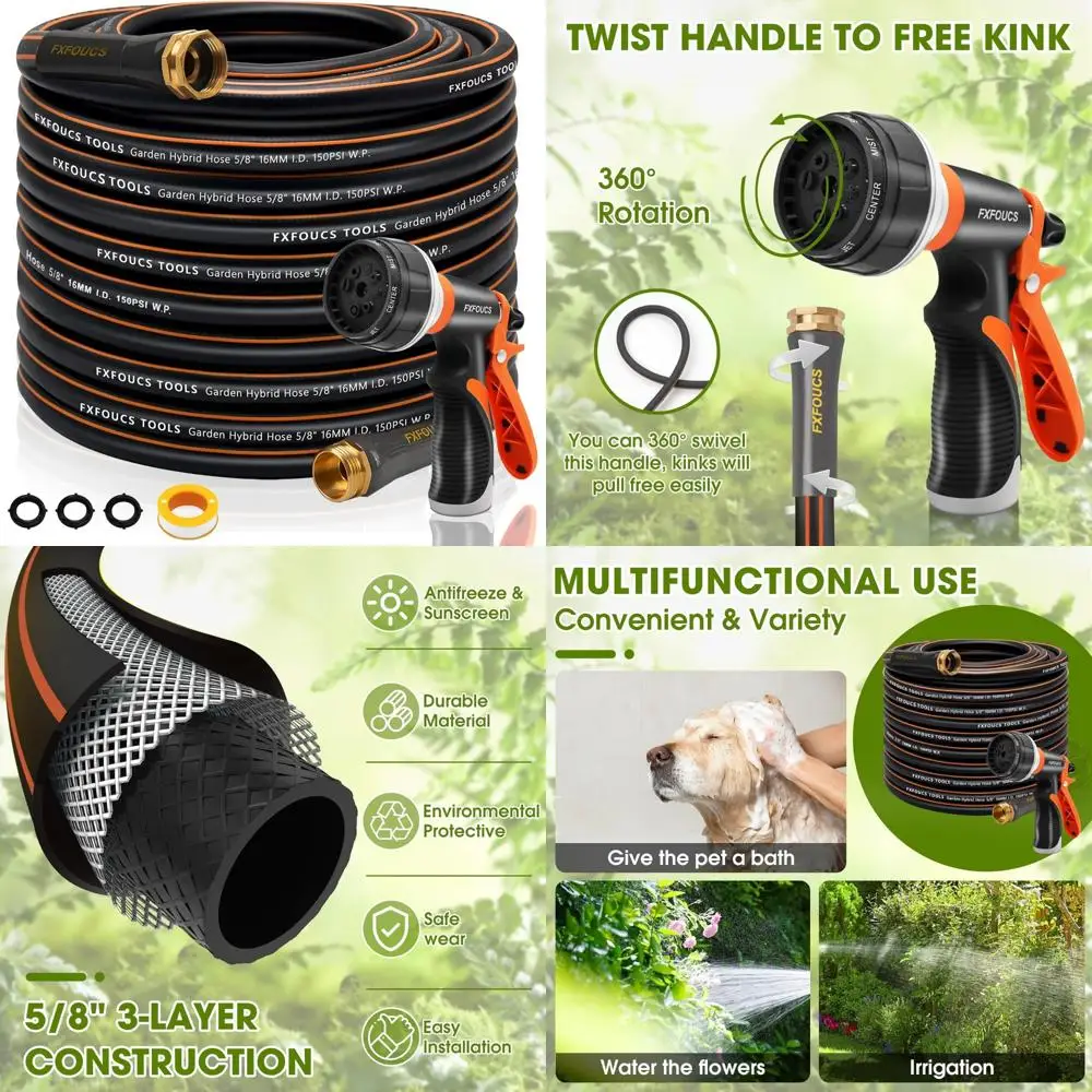 

Durable Lightweight Hybrid Garden Hose - 5/8 Inch Flexible, 600 PSI Burst Pressure, Swivel Handle, and Copper Material for Heavy