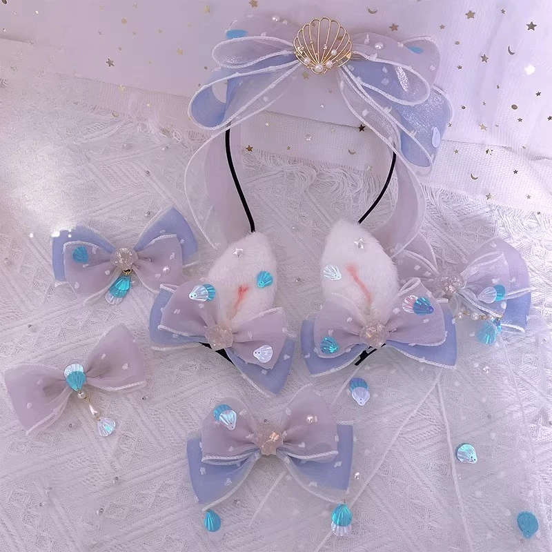 

Shell Jellyfish Style Original Lolita Bow KC Hair Accessories for Girls, Sweet Headgear Silk Edge Clip Hair Clips Hair Bows