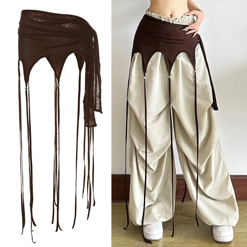 

Джинсы, декор для брюк, длинный шарф с кисточками для джазовых танцев, нерегулярный шарф в стиле Харадзюку в стиле хип-хоп, уличная одежда с высокой талией, пояс