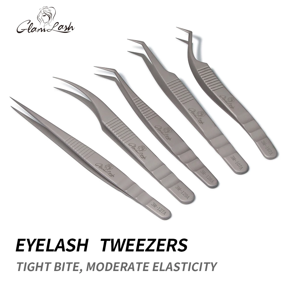 GLAMLASH Eyelash Extension Tweezers Makeup Tools Stainless Steel Non-magnetic Volume FakeLashes Supplies Accurate