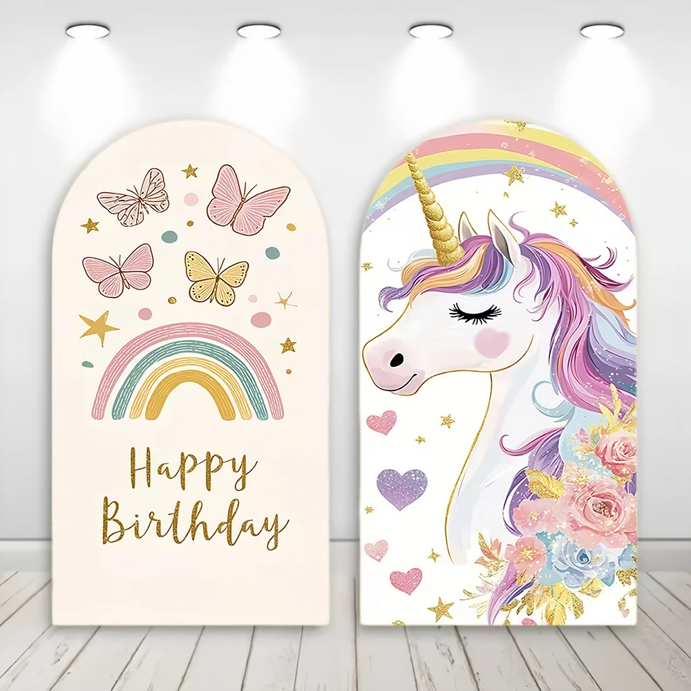 

Unicorn Arch Backdrop Cover Spandex Fitted Elastic Fabric Rainbow Baby Shower Girls Birthday Party Decoration Arch Background
