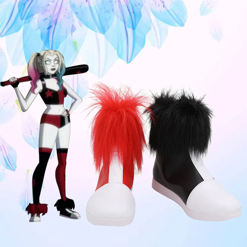 Zapatos de cosplay de Harley, botas rojas y negras del Joker Girl Squad, botas de piel sintética hechas a mano, zapatos de cosplay de Quin