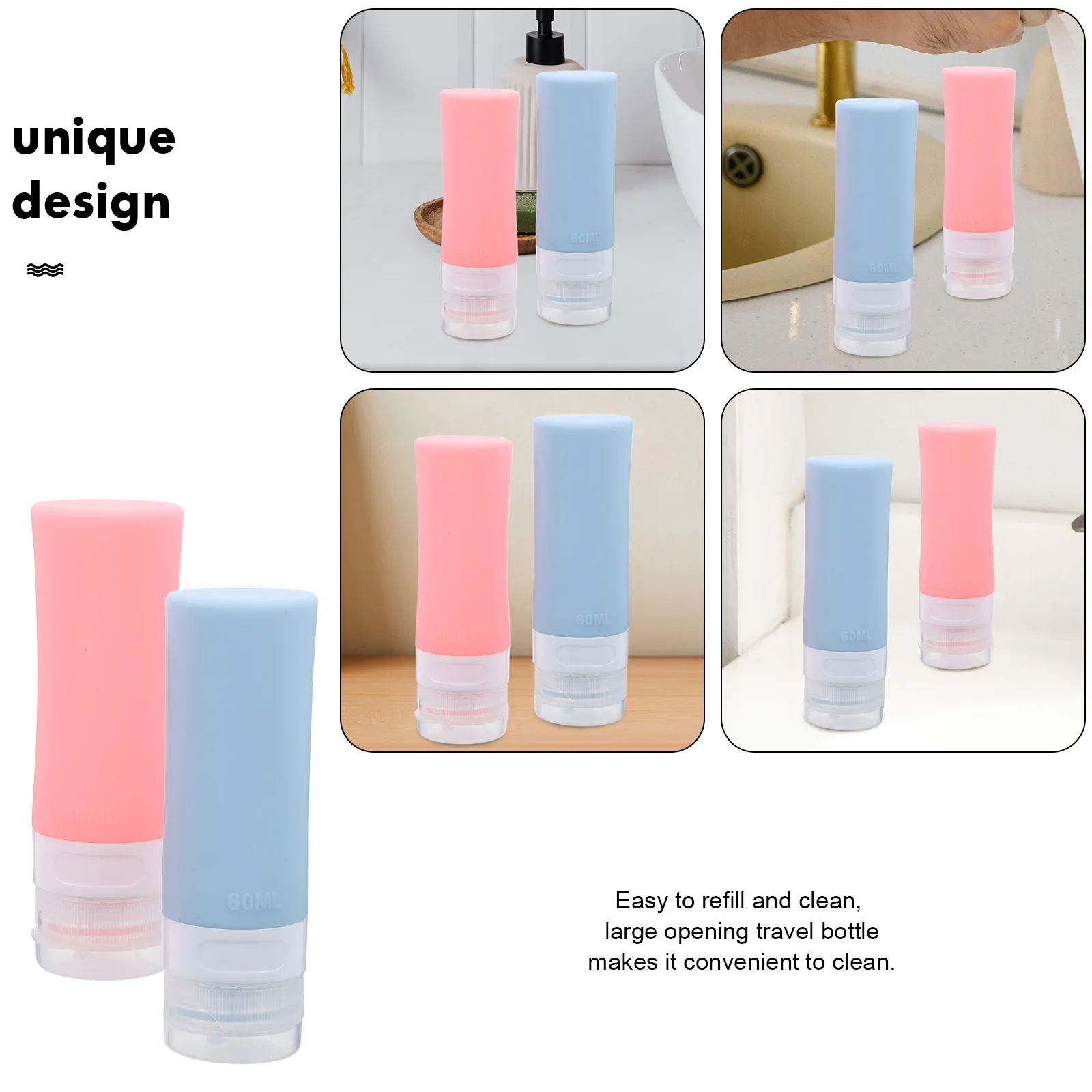 

4pcs Travel Bottles Toiletry Container Silicone Separate Portable Refillable Shampoo Conditioner Soap Sunscreen Lotion Storage