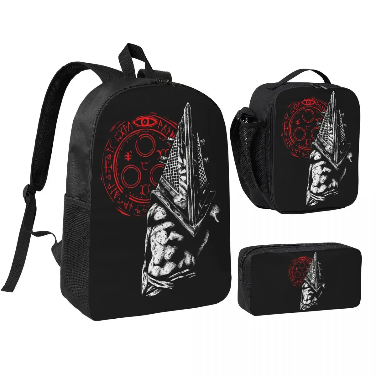Chain Link And Fog Silent Hill Game Backpack Boys Girls BookBag School Bag Shoulder Bags 3ps Insulated Lunch Bag Pencil Case