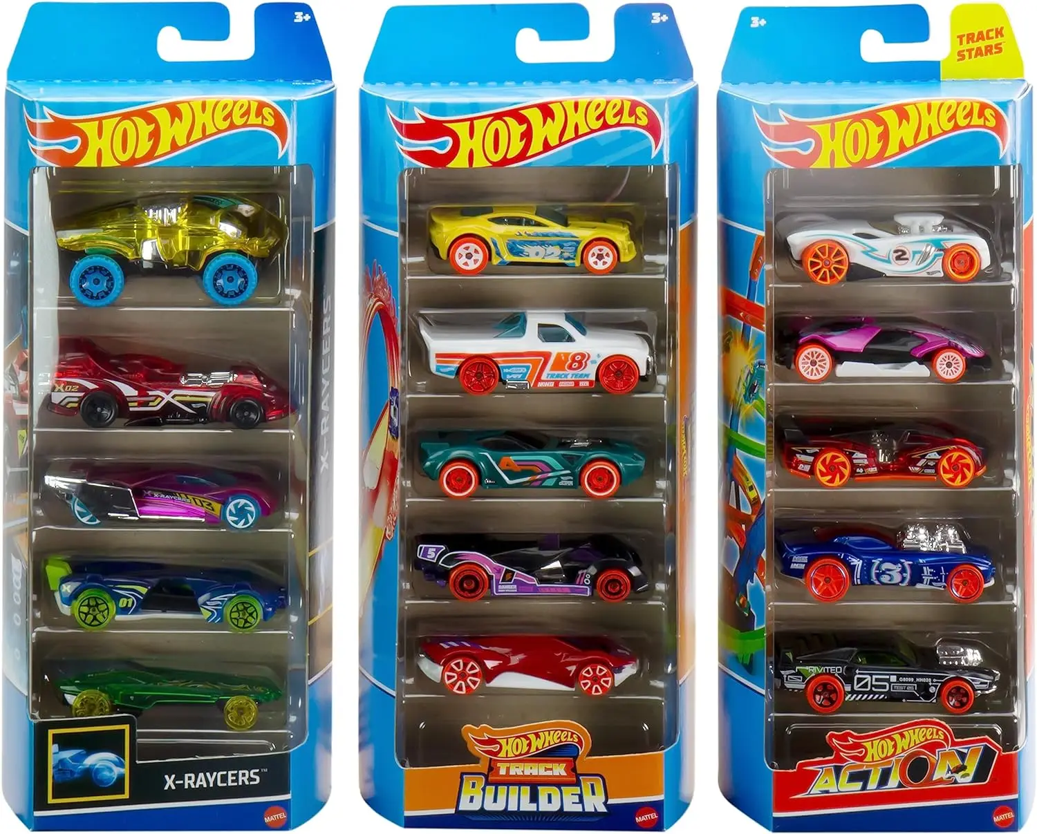 Pacchetto casuale Hot Wheels Track Bundle di 5 macchinine veicoli in scala 1:64, giocattolo fresco per collezionisti e bambini (gli stili possono