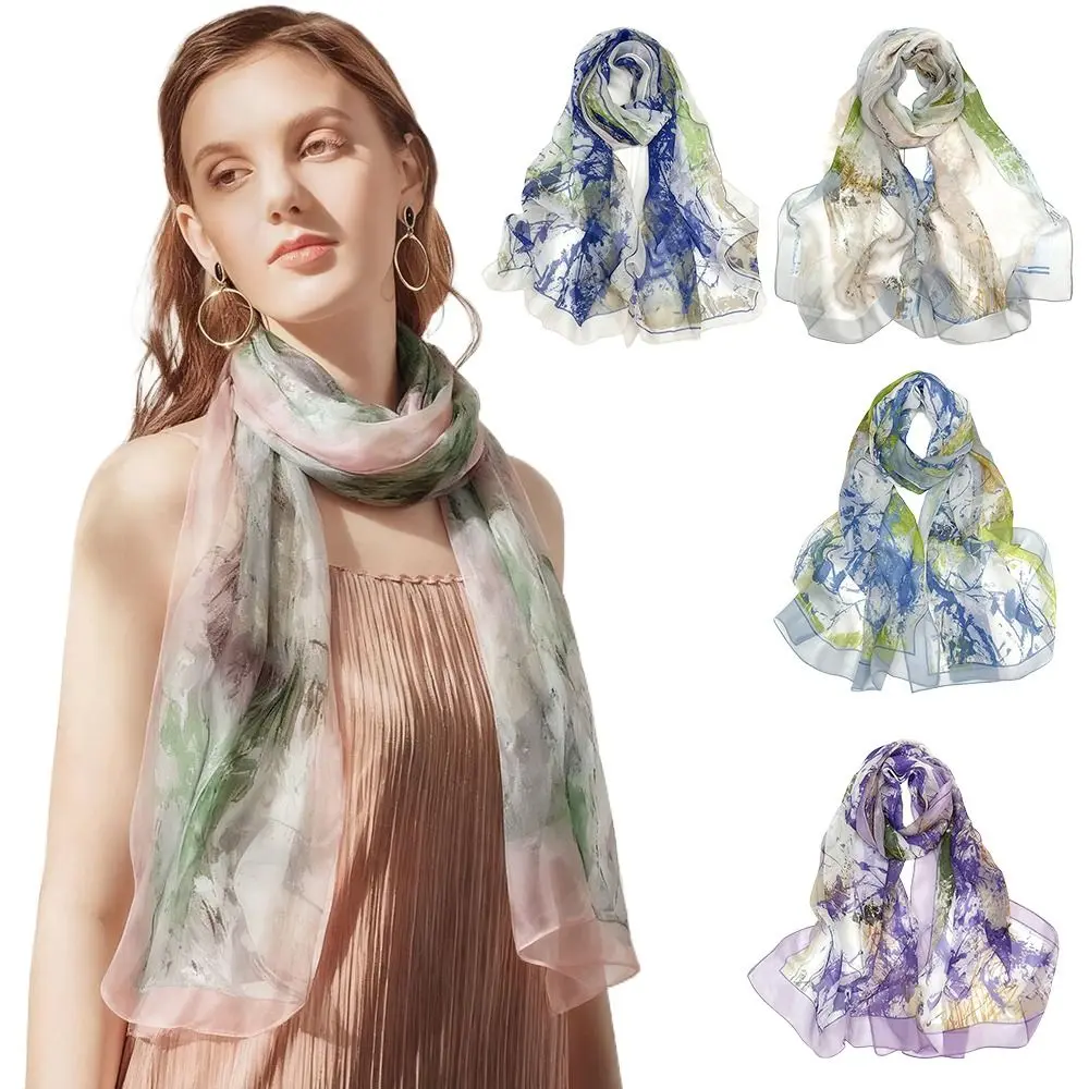 

Портативный шелковый шарф с вышивкой, солнцезащитный дышащий длинный платок, гладкий шелковый солнцезащитный хиджаб для женщин