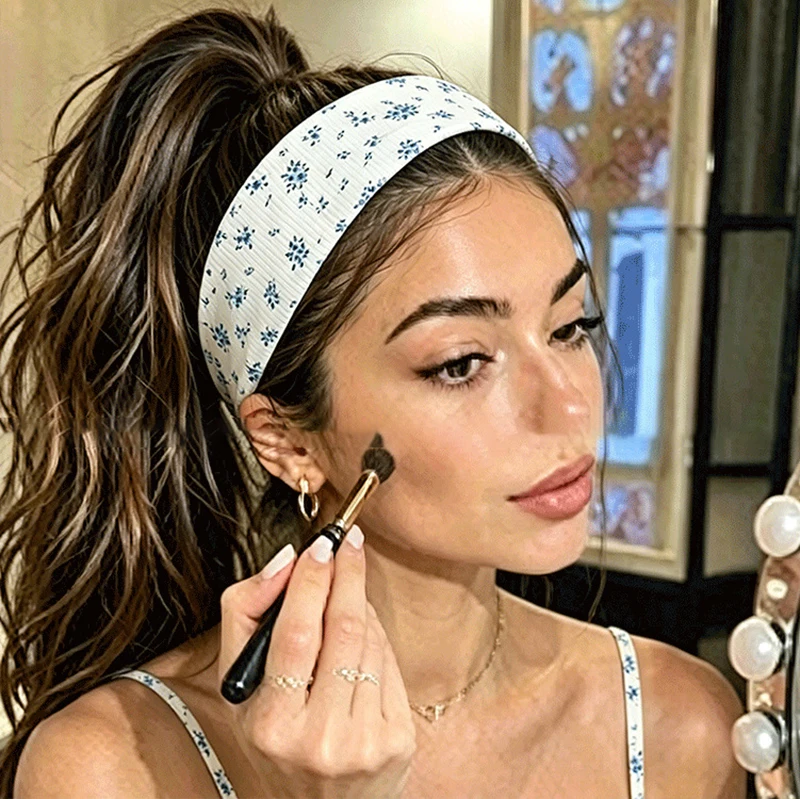 Blue White Series Gentle Style Striped Floral Dot Printed Headband For Women Soft Stretchy Makeup Hairbands Sports Yoga Headwrap