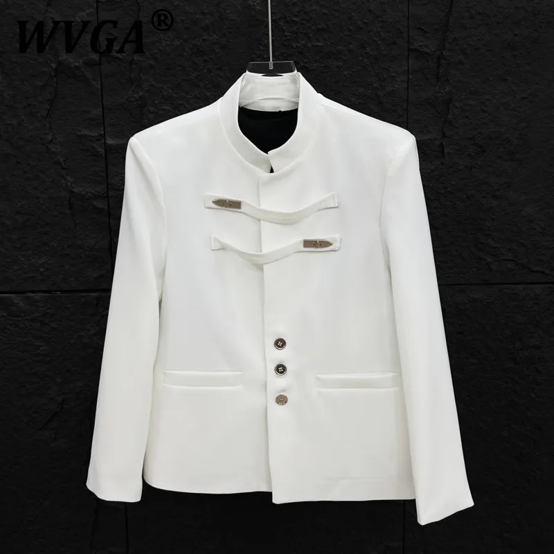 

WVGA Spring Autumn New Man Tide Metal Buckle China-Chic Stand Collar Blazer Stylish Niche Design Casual Suit-Coats Ins Y2K W9277