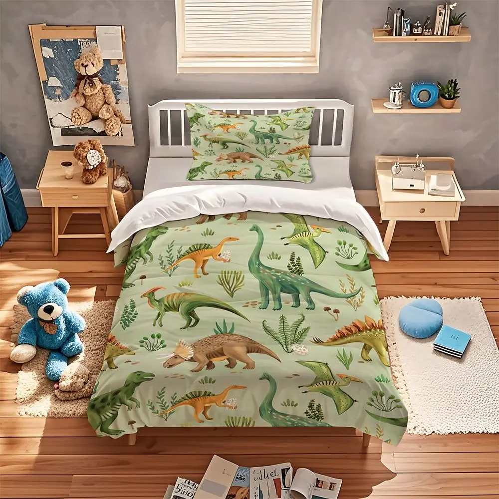 Dinosaur Duvet Cover Set Teen Bedding Set Soft Microfiber Digital Print Jurassic Theme Quilt Cover Set for Boys Bedroom Decor