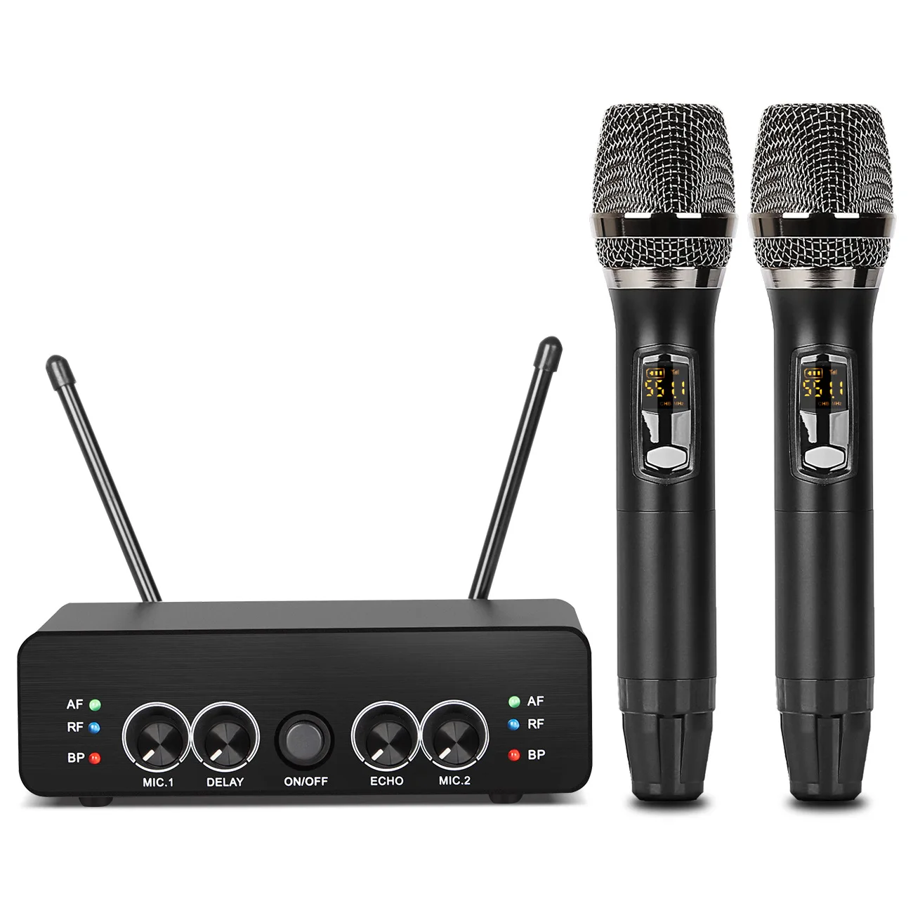 UHF Wireless Microphone Dual Microphone for Karaoke Stage Performances UHF Handheld Mic Frequency Adjustable 100M Receive