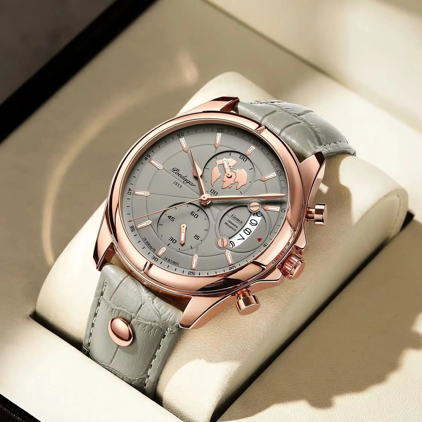 POEDAGAR ساعات فاخرة للرجال كرونوغراف تاريخ مقاوم للماء ساعة رجالية مضيئة جلدية كوارتز ساعة رجال الأعمال مع صندوق هدية