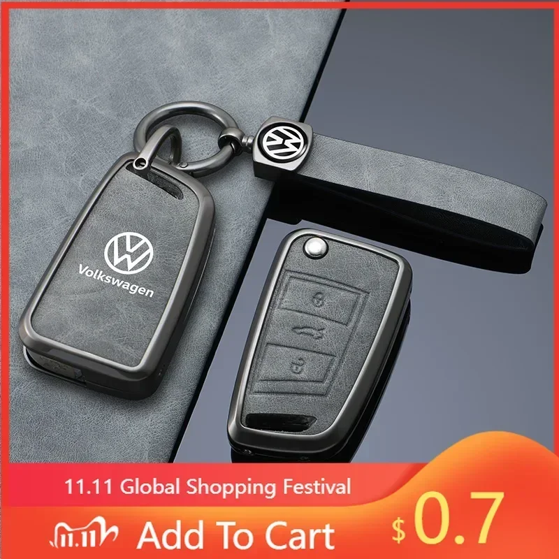 

For VW 3 Buttons Zinc Alloy Car Folding Key Cover Case for VW Volkswagen Passat 2017 Leather Shell Fob Holder Keychain Accesso