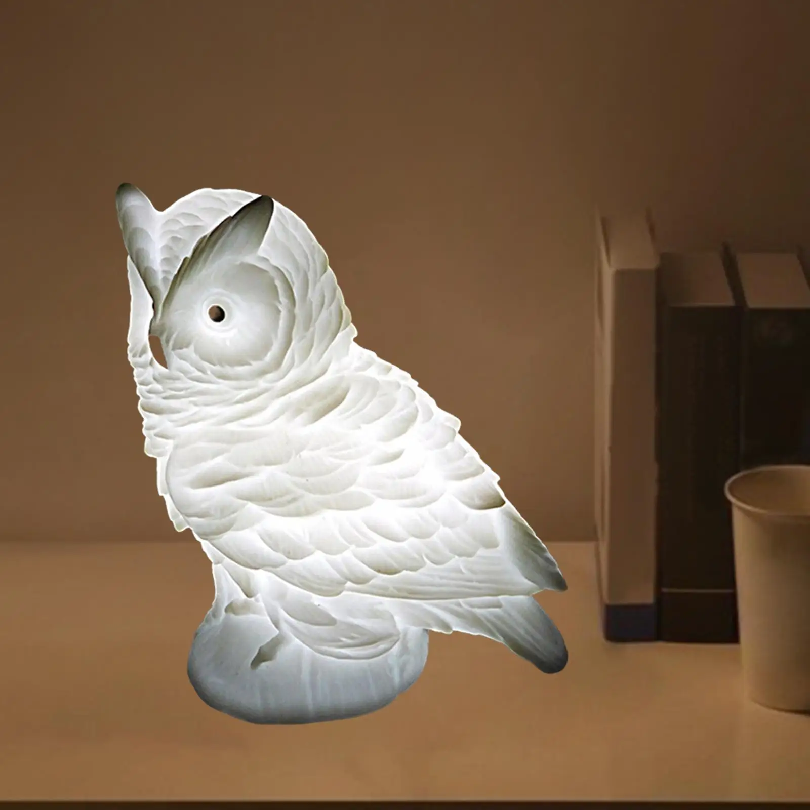 Exquisite Owl Shape Animal Shade Desk Lighting Night Light Shell for Wedding Decor Desk Lights Decorative Feather LED Table Lamp image 5
