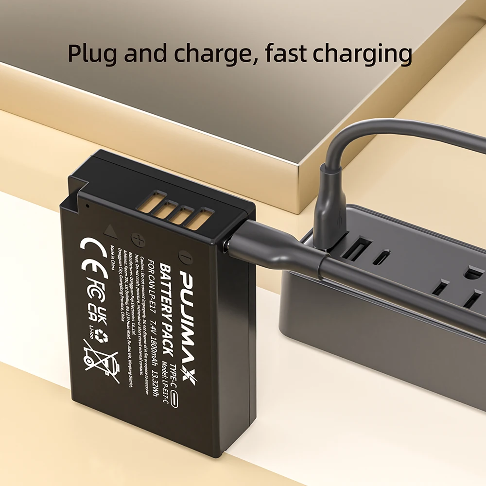 PUJIMAX 1800mAh LPE17 LP E17 LP-E17 Bateria z wejściem USB-C do Canon EOS RP 200 250D M3 M5 M6 750D 760D T6i T6s 800D 8000D 77D — zdjęcie produktu 4