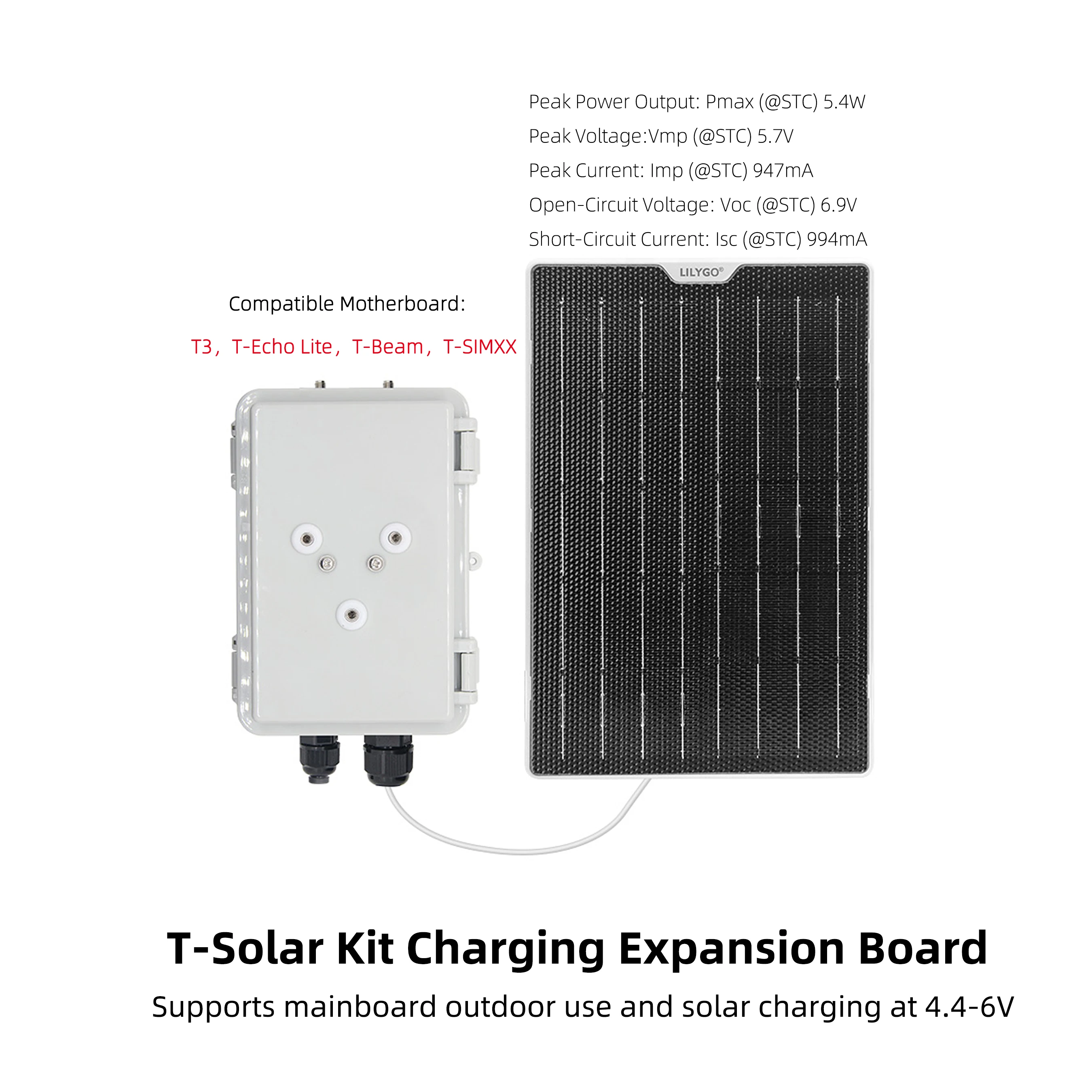 LILYGO ® T-Solar Kit Solar-Lade-Erweiterungsplatine mit wasserdichtem Gehäuse, unterstützt Mainboard, Outdoor-Einsatz, 4,4–6 V Stromversorgung – Detail 2