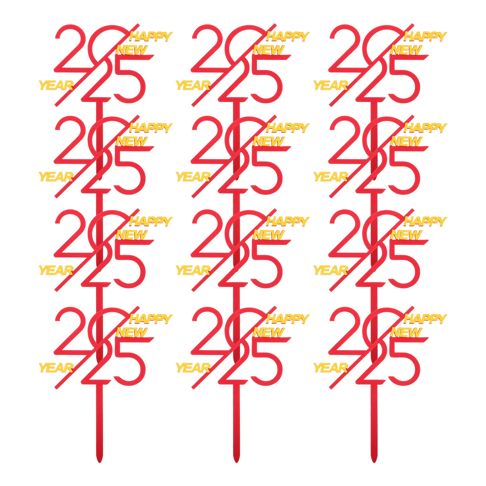 

12pcs New Year Decorations 2025 Happy New Year Cake Topper Winter Holiday Party Supplies Cake Pops Festive Celebration