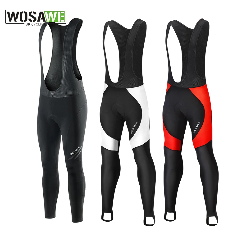 WOSAWE Mens Cycling Long Bib Shorts Tights 3D Padded Thermal Long Leggings MTB Bicycle Racing Trousers Pro Team Bike Clothing