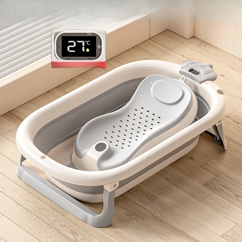 ‌ Bañera de bebé plegable de grado hospitalario, lavabo de baño para recién nacido de 3 etapas con tapón de drenaje con termómetro Digital, compatible con bebés de 0 a 24 meses
