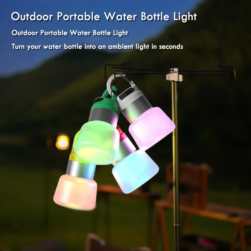 Lanterna de acampamento com luz de garrafa LED com luz de fluxo USB portátil lâmpada de garrafa suspensa ao ar livre multiuso