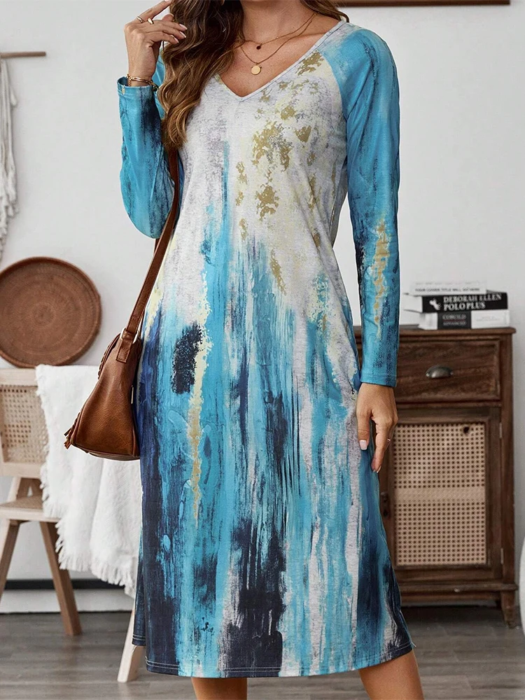 

V-Neck Long Sleeve Dress For Women Street Style Dress 2025 Spring New Niche Design Vintage Dress Vestidos