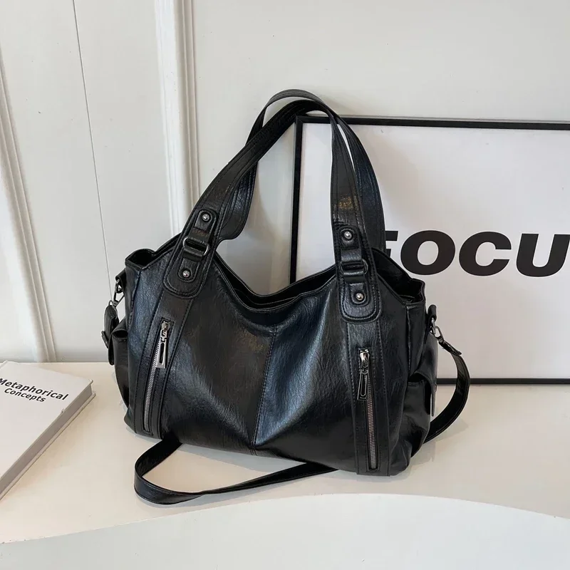 High Quality PU High Capacity Sewing Zipper Fashion Shoulder Bags Solid Versatile Crossbody Bag 2024 Hot Sale Bags for Women