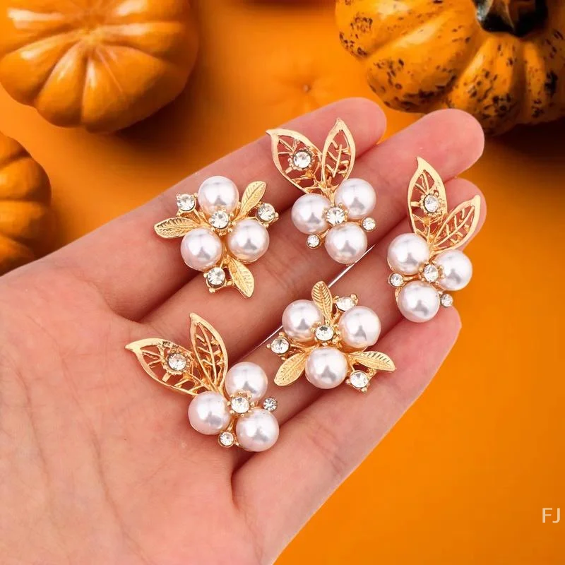 

[YU] 10 шт., пуговицы из сплава с жемчугом и стразами, золотой цветок, украшения ручной работы, серьги, колье, поделки для волос, ювелирные изделия своими руками, аксессуары