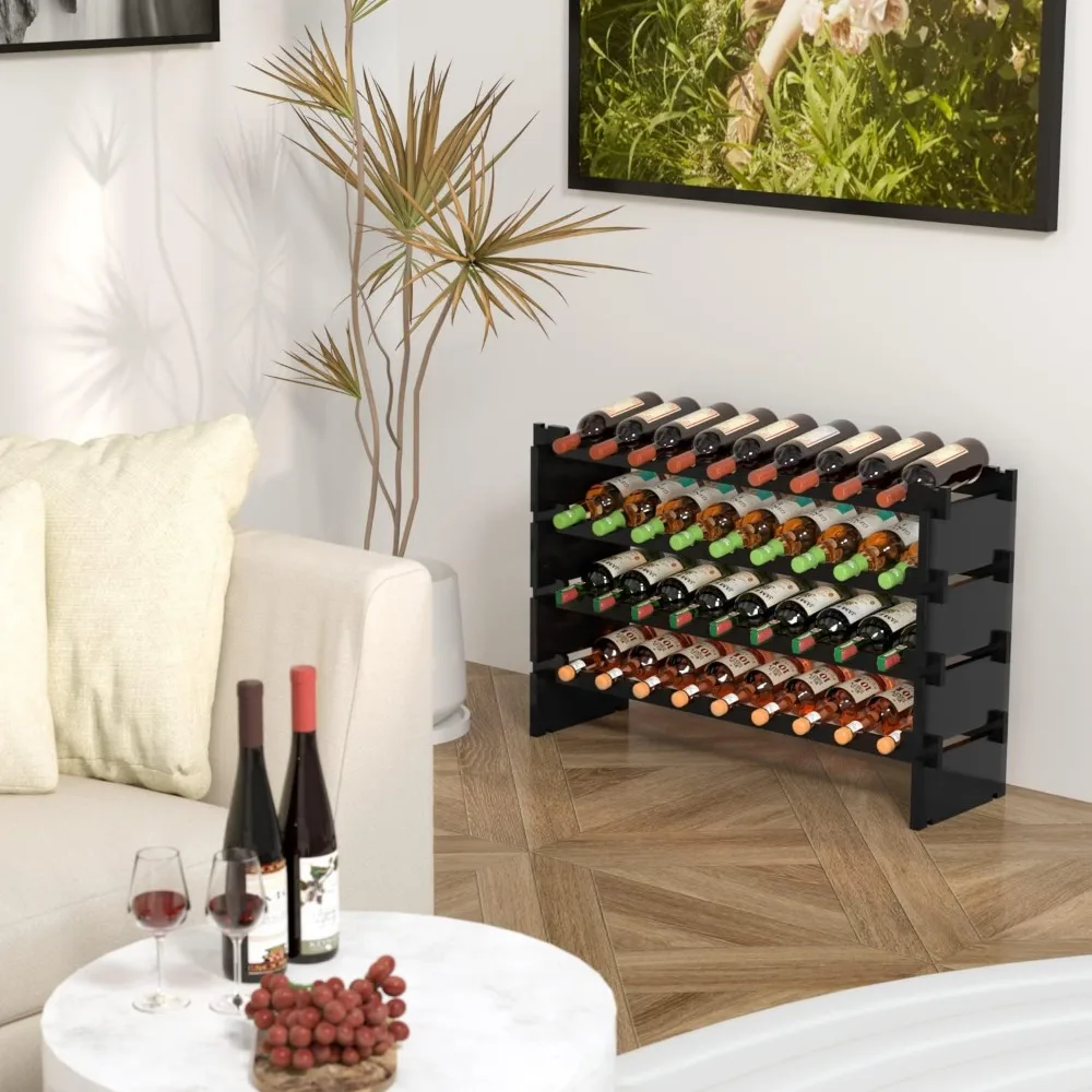 Rack Freestanding Floor-4 Tiers Stackable Wine Rack 36 Bottle Bottle HolderBamboo Wine Holder Wine Storage for Kitchen