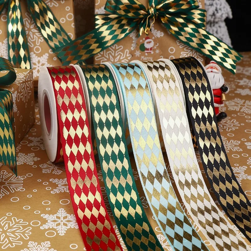 25mm wide gold foil diamond ribbon Handmade DIY bow Hair accessories Birthday party wedding cake flowers decorative ribbon