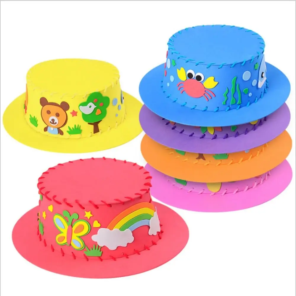 Animal Kids DIY Hat Toy Creative Flowers 3D Handmade Sewing Eva Hat Handicraft Weaving Kindergarten