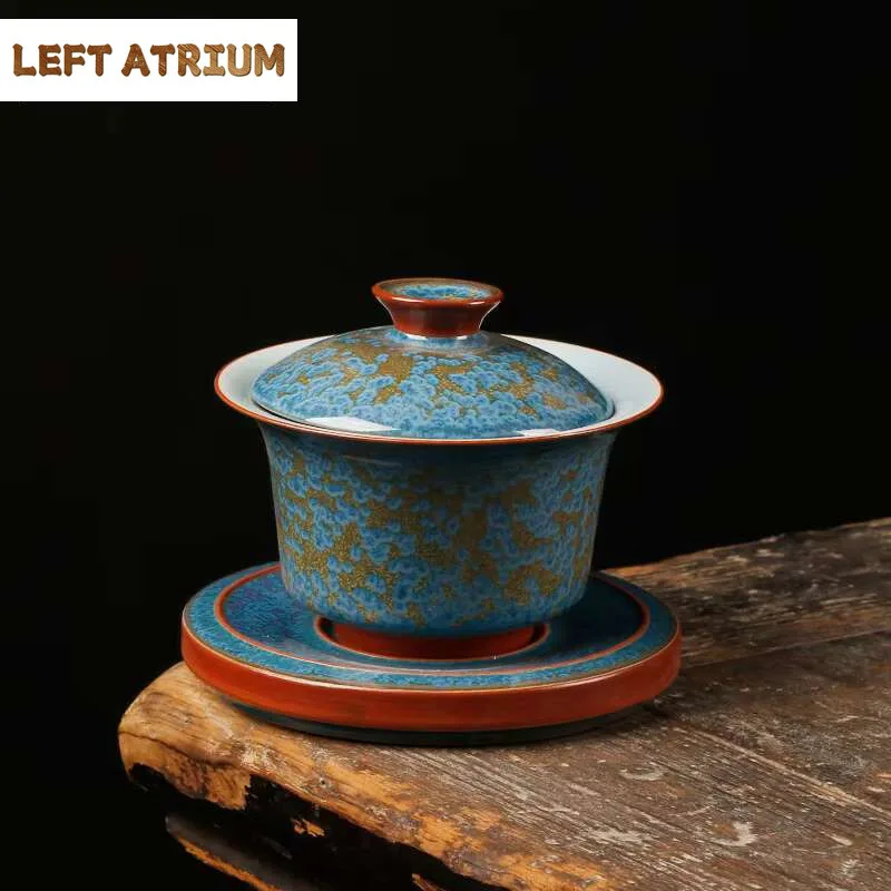 

160 мл Изумрудно-синяя нефритовая печь для изменения Gaiwan Boutique Чайная варенья Бытовая крышка для приготовления чая Чаша Чайный набор Аксессуары Украшение