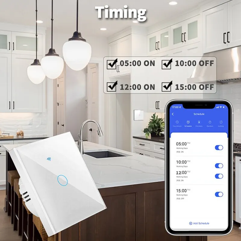 Tuya WiFi Smart Switch Works With Alexa With/Without Neutral Wire Touch Light Switch Wireless RF433 Wall Remote Voice Control