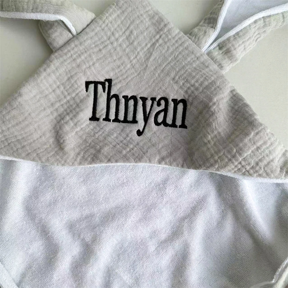 Embroidered INS Baby Bath Towel Belonging To Your Name, Pure Cotton Double Layer Tulle Baby Cape, Rabbit Ear Scarf Bag