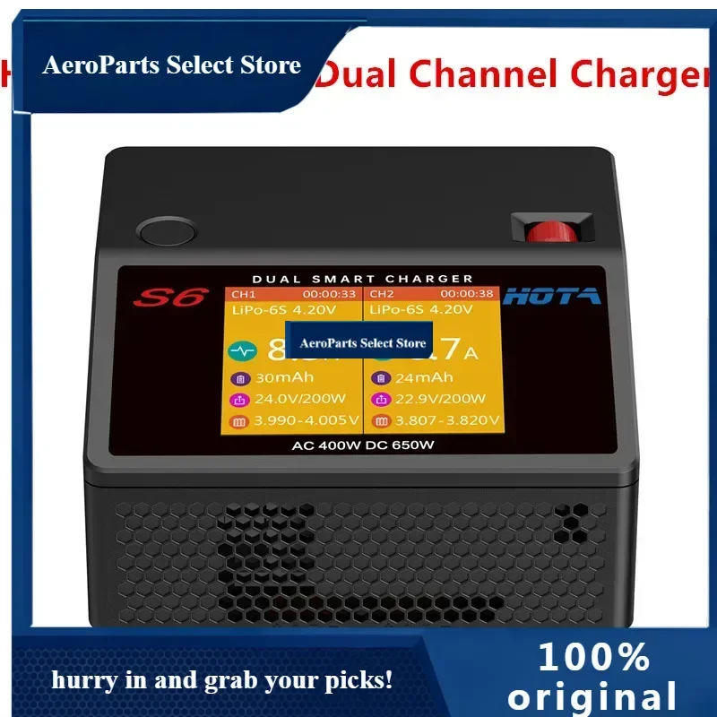 AeroPartsHOTA S6 AC400W DC650W 15A Dual Channel Smart Ultra Small Size Charger for Lipo LiHV LiFe LiIon NiZn NiCd NiMH Battery