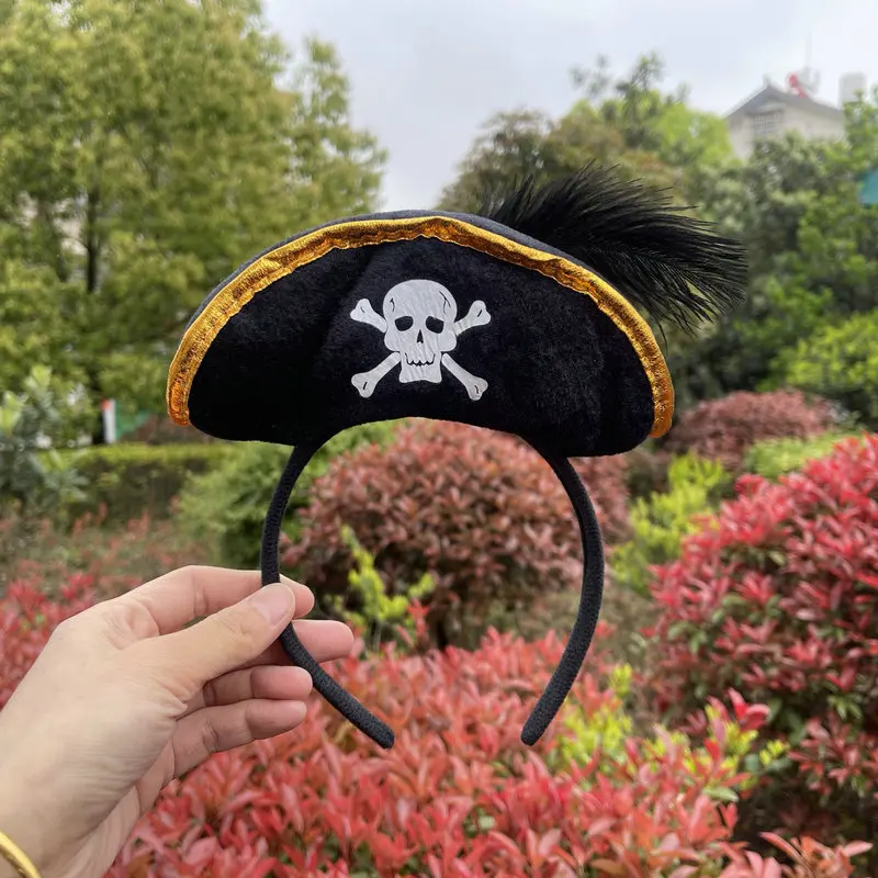 1Pcs Pirate Captain Skull Cosplay Costume Hairband for Halloween Photography Props Kids Boy Birthday Them Party Favors Decor