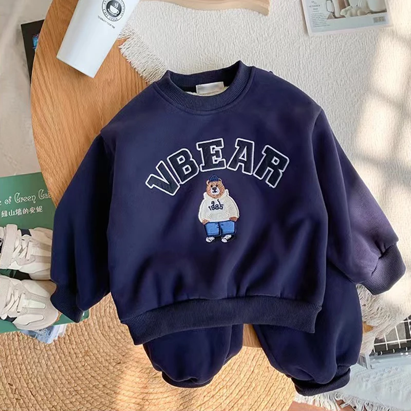 Baby Boy Girl Clothing Sets Children Bear Pullover Sweatshirts + Simple Solid Cotton Sports Pants 2pc Kids Clothes Boy New Suit